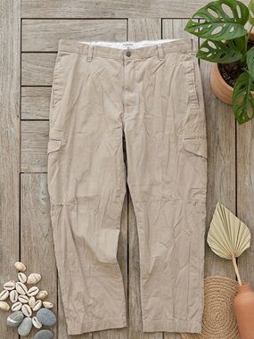 DOCKERS Men’s Utility Cargo Pants Khaki Tan Straight Fit Cotton Canvas Size 40